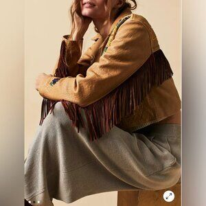 new FREE PEOPLE fringe %100 genuine lamb leather fringe boho coat m $800 retail